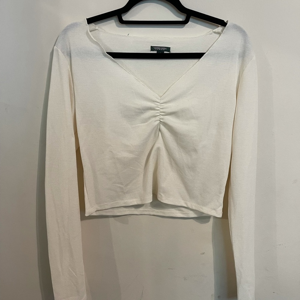 NWOT Cropped Waffle Shirt w/ Ruching